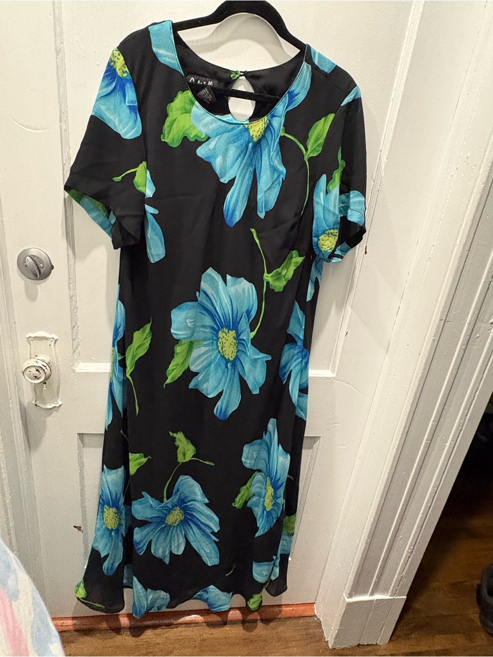 Black Floral Maxi Dress with Blue Blossoms